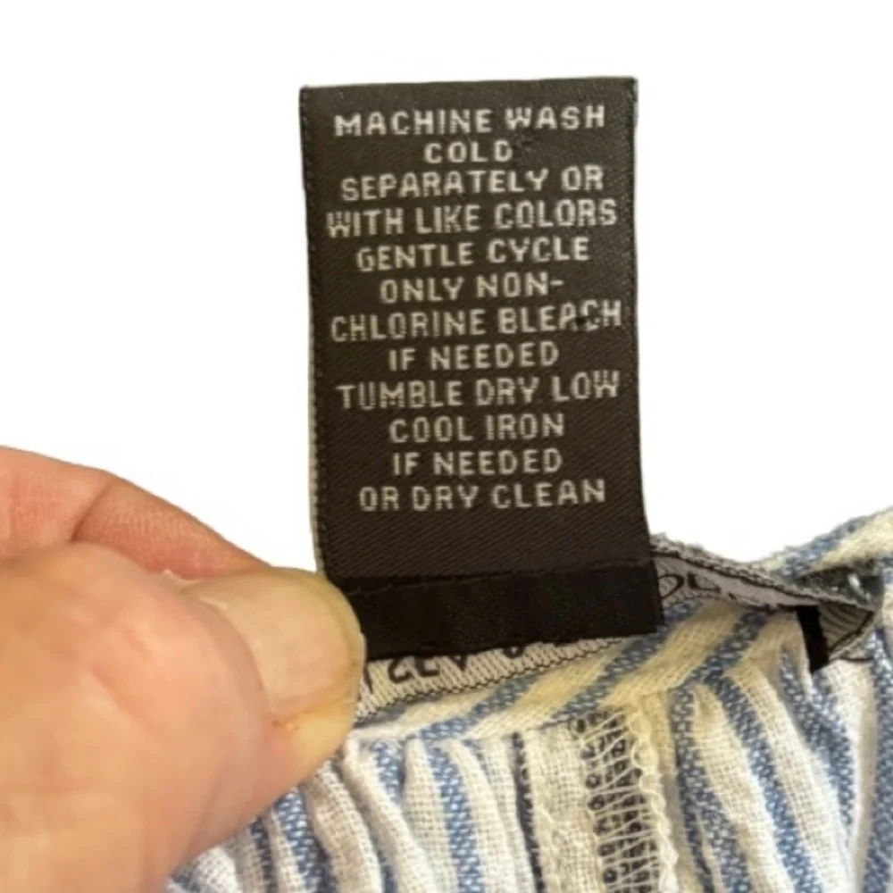 Chelsea & Theodore blu strp w embr & tassel linen/cotton blnd qtop SZ 3X peasant - Picture 7 of 7